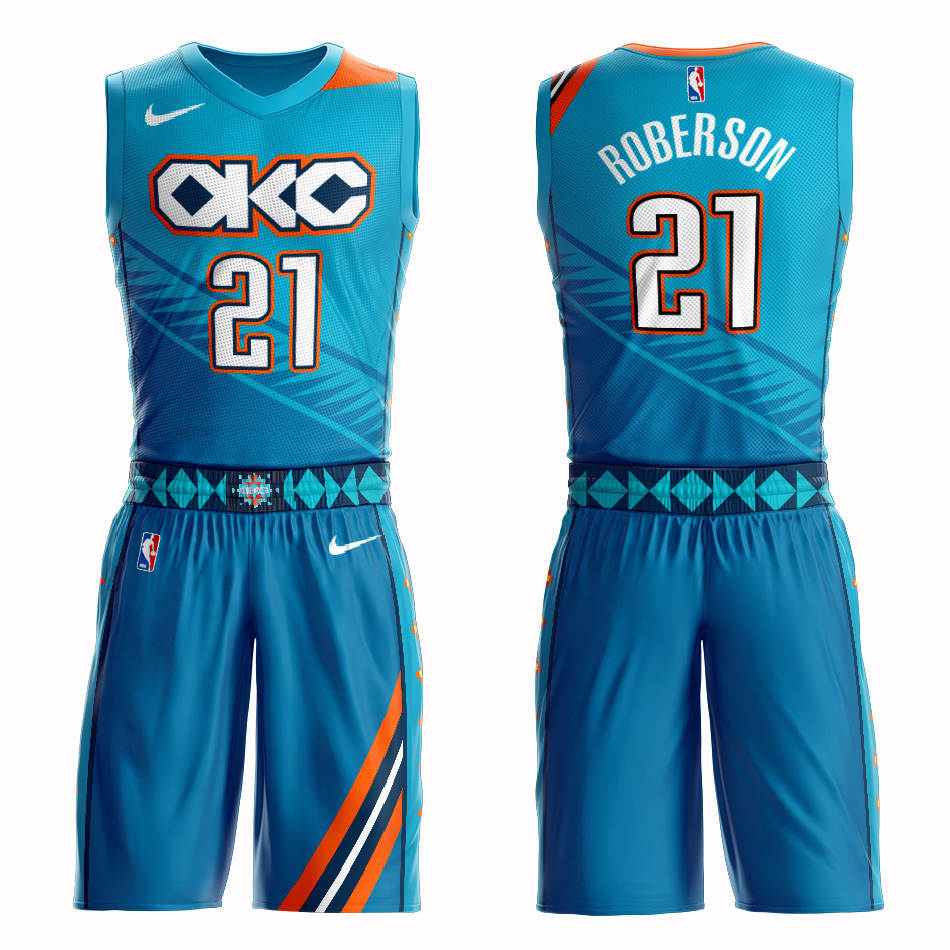 Customized Men Oklahoma City Thunder #21 Roberson blue NBA Nike jersey->oklahoma city thunder->NBA Jersey